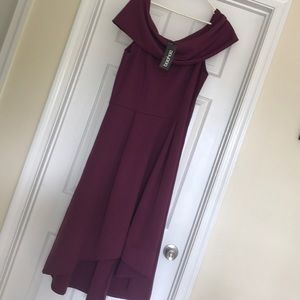BOOHOO Maroon off the shoulder high low dress